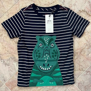 NEW Joules Made for Mischief Boys Striped T-Rex T-Shirt